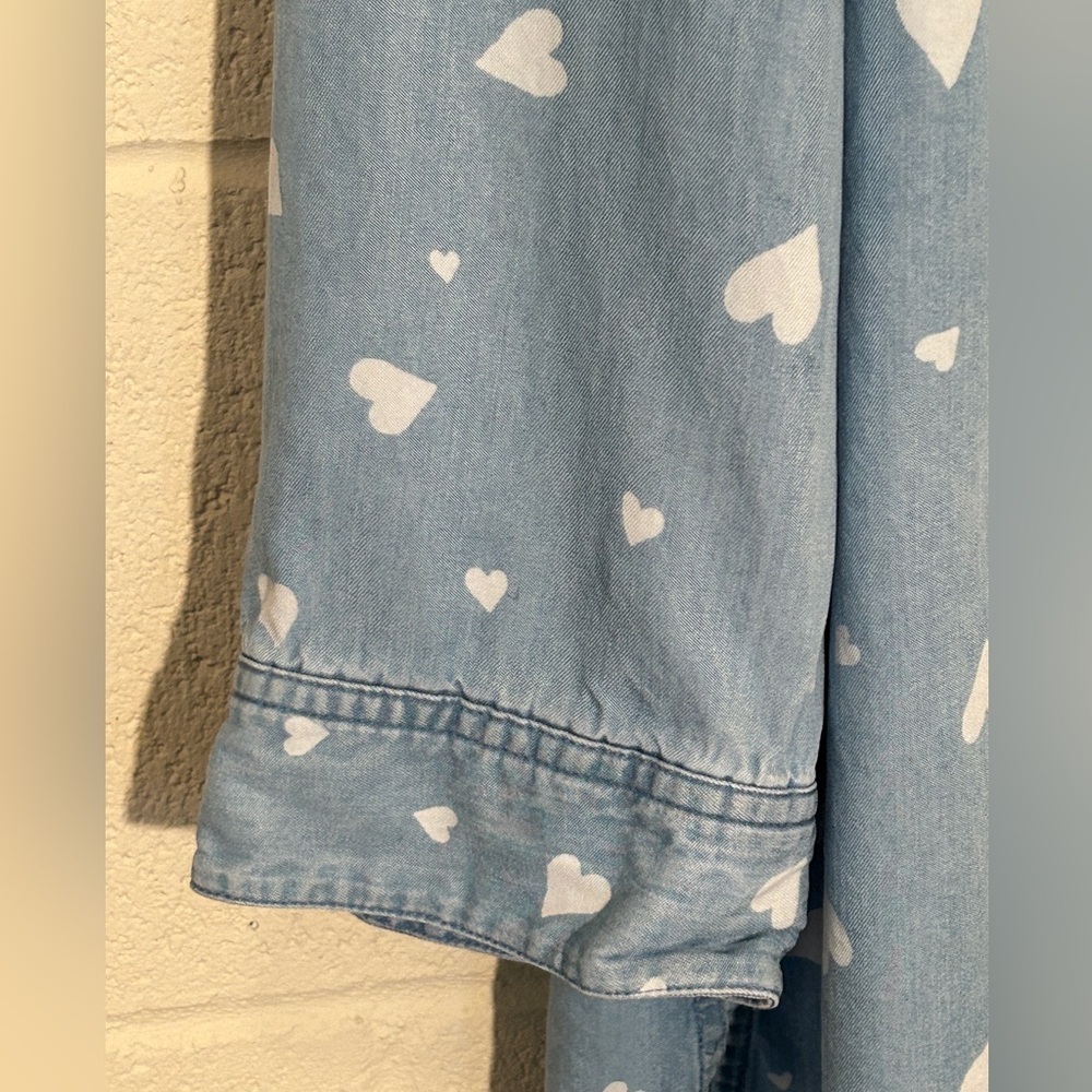 Coldwater Creek Chambray 3/4 Sleeve White Hearts Size Small Valentine’s Day - Picture 4 of 10